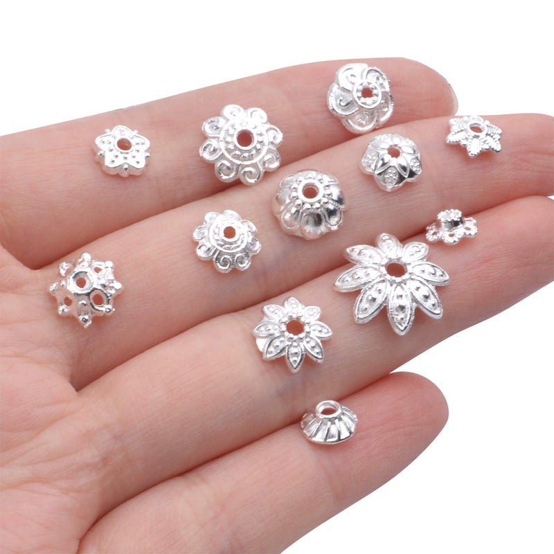 BronaGrand 100 Gram(About 180-350pcs) Bead Caps Metal Spacers Jewelry Findings Accessories for Bracelet Necklace Jewelry Making,Silver - Image 2